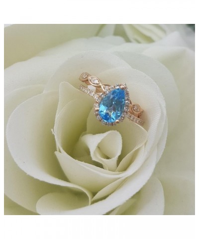 14K 9X6 MM Pear Gemstone & Round Diamond Ladies Teardrop Engagement Ring With Matching Band Set, Rose Gold Blue Topaz $326.41...