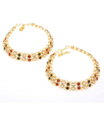 Indian Bollywood Faux Kundan Pearl Wedding Bridal Anklet Pair Bells Bracelet Payal Foot Jewelry Style 3 One Size $9.35 Anklets