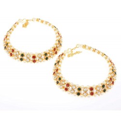 Indian Bollywood Faux Kundan Pearl Wedding Bridal Anklet Pair Bells Bracelet Payal Foot Jewelry Style 3 One Size $9.35 Anklets