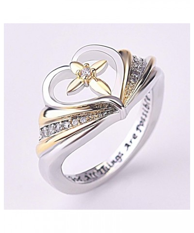 Jewelry Ring Love Rings with God All Things are Possible Women Dual Color Rhinestone Cross Heart Ring Wedding Band Best Gifts...