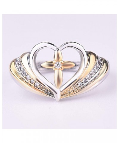 Jewelry Ring Love Rings with God All Things are Possible Women Dual Color Rhinestone Cross Heart Ring Wedding Band Best Gifts...