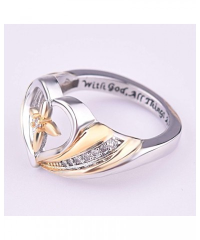 Jewelry Ring Love Rings with God All Things are Possible Women Dual Color Rhinestone Cross Heart Ring Wedding Band Best Gifts...