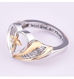 Jewelry Ring Love Rings with God All Things are Possible Women Dual Color Rhinestone Cross Heart Ring Wedding Band Best Gifts...