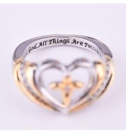 Jewelry Ring Love Rings with God All Things are Possible Women Dual Color Rhinestone Cross Heart Ring Wedding Band Best Gifts...