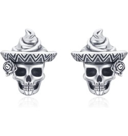 Skull Earrings Sterling Silver Skull Flower Studs Earrings Skull Crown Skull Earrings with Cz Skull Jewelry Gifts for Fathers...