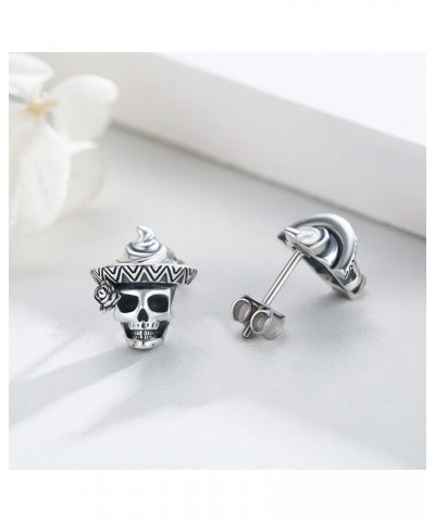 Skull Earrings Sterling Silver Skull Flower Studs Earrings Skull Crown Skull Earrings with Cz Skull Jewelry Gifts for Fathers...