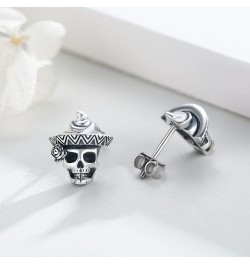 Skull Earrings Sterling Silver Skull Flower Studs Earrings Skull Crown Skull Earrings with Cz Skull Jewelry Gifts for Fathers...