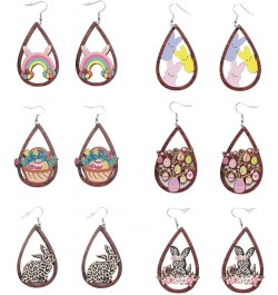 2 Pairs Cute Rabbit Wooden Painted Dangle Earrings Lightweight Teardrop Retro Wood Dangle Drop Earrings Hollow Easter Costume...