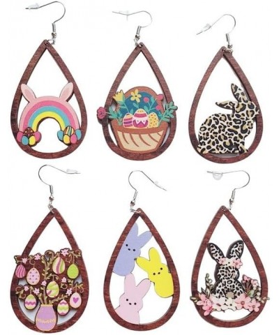 2 Pairs Cute Rabbit Wooden Painted Dangle Earrings Lightweight Teardrop Retro Wood Dangle Drop Earrings Hollow Easter Costume...