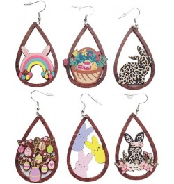 2 Pairs Cute Rabbit Wooden Painted Dangle Earrings Lightweight Teardrop Retro Wood Dangle Drop Earrings Hollow Easter Costume...