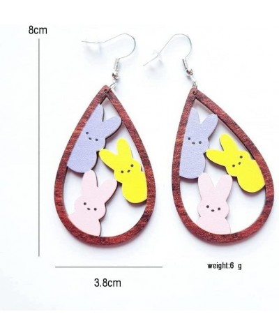 2 Pairs Cute Rabbit Wooden Painted Dangle Earrings Lightweight Teardrop Retro Wood Dangle Drop Earrings Hollow Easter Costume...