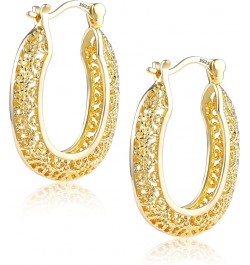 14K Gold Plated Oval Earrings, S925 Gold-Plated Mesh Filigree Hoop Earrings, with Sapphire Blue Jewelry Box B-Gold $9.68 Earr...