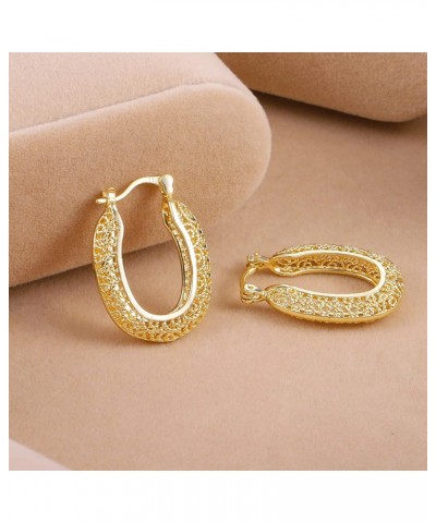 14K Gold Plated Oval Earrings, S925 Gold-Plated Mesh Filigree Hoop Earrings, with Sapphire Blue Jewelry Box B-Gold $9.68 Earr...