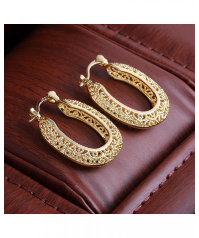 14K Gold Plated Oval Earrings, S925 Gold-Plated Mesh Filigree Hoop Earrings, with Sapphire Blue Jewelry Box B-Gold $9.68 Earr...