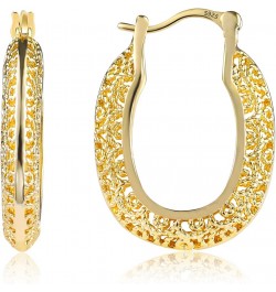 14K Gold Plated Oval Earrings, S925 Gold-Plated Mesh Filigree Hoop Earrings, with Sapphire Blue Jewelry Box B-Gold $9.68 Earr...