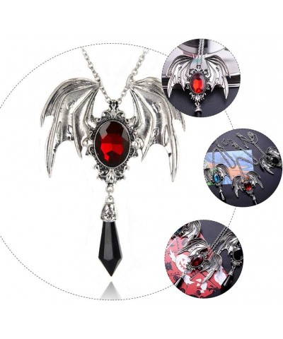 Halloween Retro Bat Wing Purple Gemstone Pendant Stylish Gothic Necklace Halloween Party Decorations Red $10.90 Necklaces