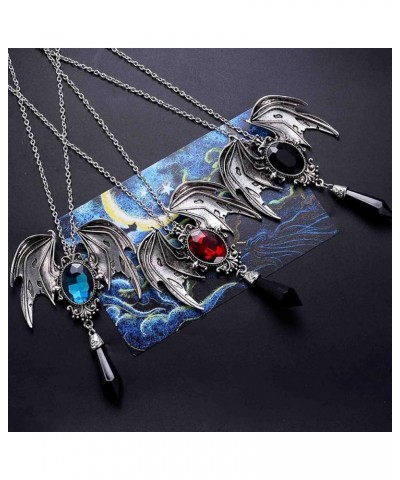 Halloween Retro Bat Wing Purple Gemstone Pendant Stylish Gothic Necklace Halloween Party Decorations Red $10.90 Necklaces