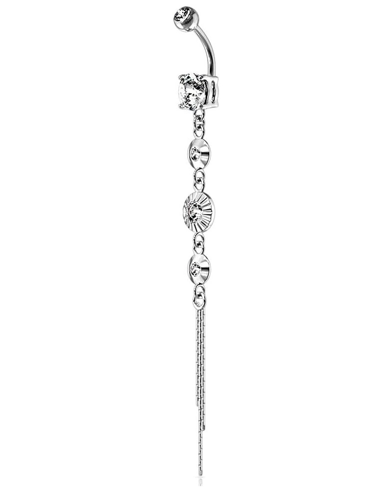 14GA 316L Stainless Steel CZ Centered Crystal Drop Chain Dangling Belly Button Ring Clear $10.45 Body Jewelry