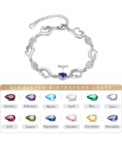 Personalized Infinity Love Heart Link Bracelet with Pear Simulated Birthstone Custom Engraved Name Silver Bracelet for Women ...