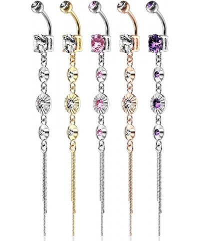 14GA 316L Stainless Steel CZ Centered Crystal Drop Chain Dangling Belly Button Ring Clear $10.45 Body Jewelry