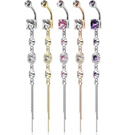 14GA 316L Stainless Steel CZ Centered Crystal Drop Chain Dangling Belly Button Ring Clear $10.45 Body Jewelry