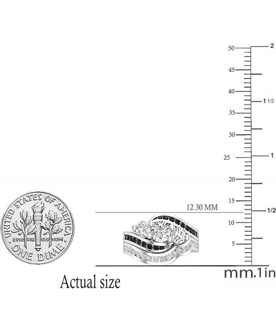 Round Gemstone, Black & White Diamond Ladies Twisted Bypass 3 Stone Wedding Ring Set, Available in Various Gemstones & Metal ...