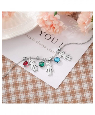 Personalized 1-5 Children Charms Mothers Necklace for Women Custom Birthstone Necklace Engraved Boys Girls Name Charms Pendan...