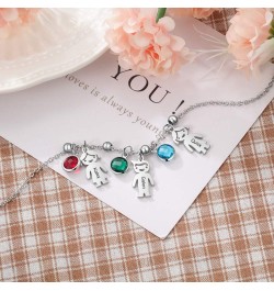 Personalized 1-5 Children Charms Mothers Necklace for Women Custom Birthstone Necklace Engraved Boys Girls Name Charms Pendan...