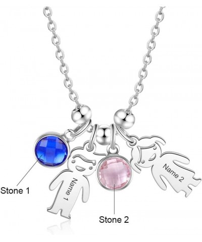 Personalized 1-5 Children Charms Mothers Necklace for Women Custom Birthstone Necklace Engraved Boys Girls Name Charms Pendan...