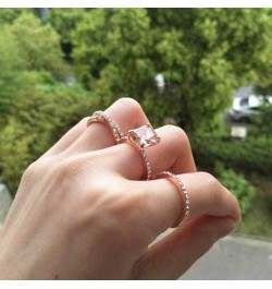 Women Zircon Engagement Rings Twist Simple Square Simulated Diamond Anniversary Rings Exquisite Jewelry (Rose Gold, 8) Rose G...