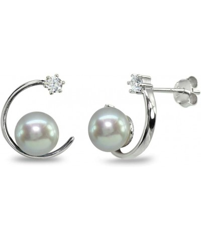 Sterling Silver Cultured Freshwater Pearl & CZ Half Round Drop Earrings Gray $12.50 Earrings