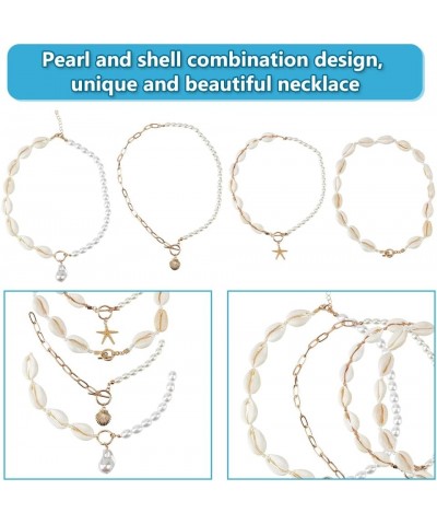 4PCS Sea Shell Necklace for Women Boho Shell Choker Necklace Beach Puka Seashell Necklaces Adjustable Baroque Pearl Pendant G...