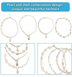 4PCS Sea Shell Necklace for Women Boho Shell Choker Necklace Beach Puka Seashell Necklaces Adjustable Baroque Pearl Pendant G...