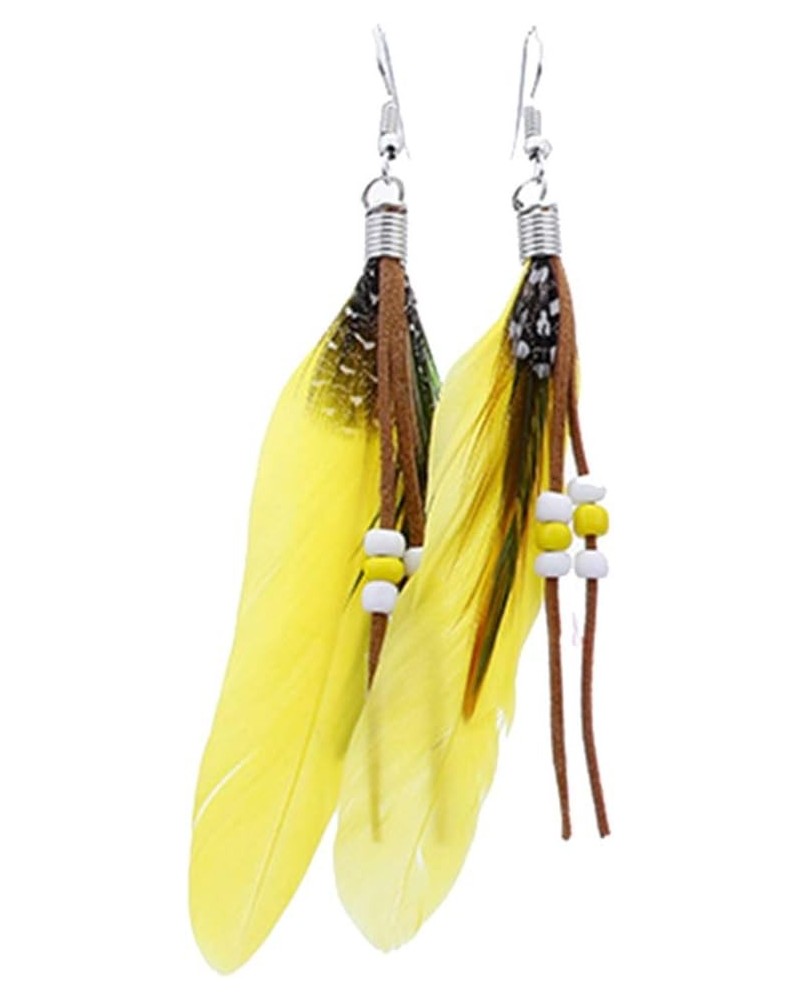 Bohemian Women Indian Feather Beads Tassel Dangle Hook Earrings Jewelry Gift,Valentines Costume Jewelry for Women Girls Yello...