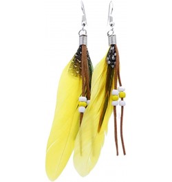 Bohemian Women Indian Feather Beads Tassel Dangle Hook Earrings Jewelry Gift,Valentines Costume Jewelry for Women Girls Yello...