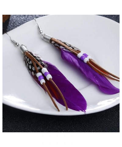 Bohemian Women Indian Feather Beads Tassel Dangle Hook Earrings Jewelry Gift,Valentines Costume Jewelry for Women Girls Yello...