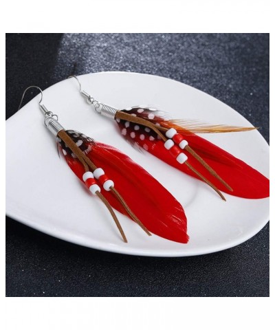 Bohemian Women Indian Feather Beads Tassel Dangle Hook Earrings Jewelry Gift,Valentines Costume Jewelry for Women Girls Yello...