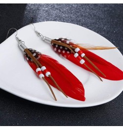 Bohemian Women Indian Feather Beads Tassel Dangle Hook Earrings Jewelry Gift,Valentines Costume Jewelry for Women Girls Yello...