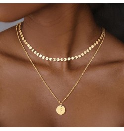 Gold Layered Initial Necklace for Women 14K Gold Plated Initial A-Z Letter Coin Disc Necklace Pendant Personalized Dainty Lin...