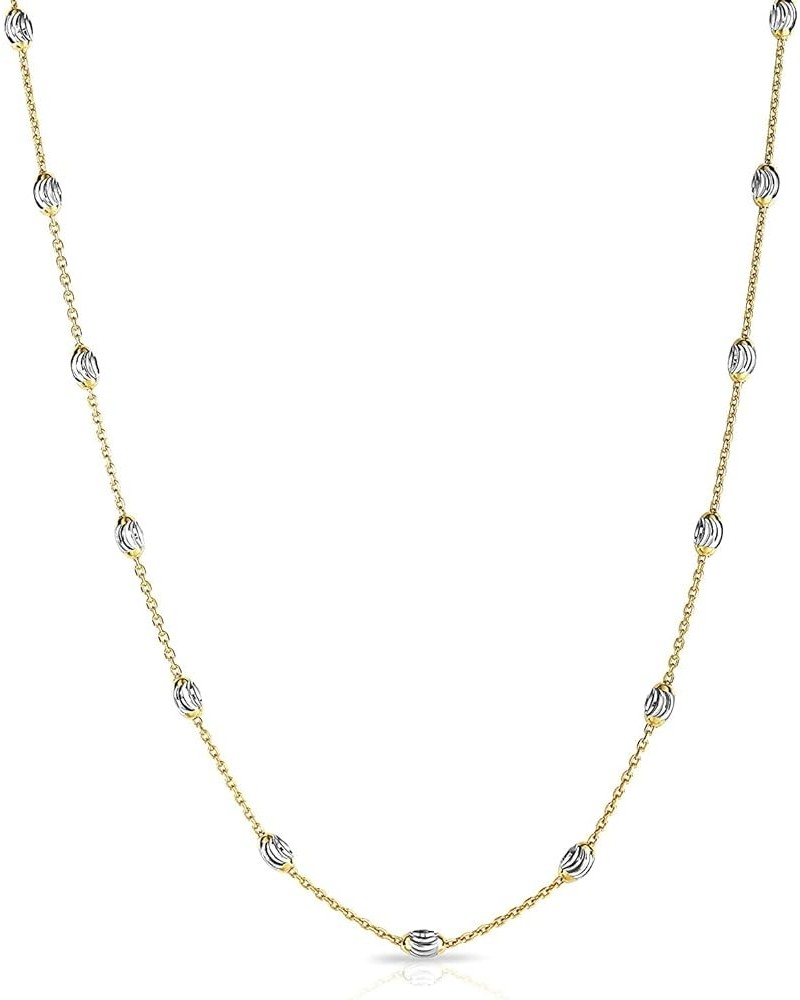 18K Gold Plated Over 925 Sterling Silver Station Oval Moon Bead Necklace Chain For Women & Girls. Silver, Gold, Rose Gold - M...