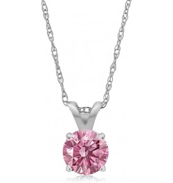 14K White Gold Pink Lab Grown Diamond Solitaire Pendant Necklace For Women (0.25 Cttw, Gemstone April Birthstone, Round 4MM, ...