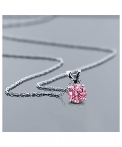 14K White Gold Pink Lab Grown Diamond Solitaire Pendant Necklace For Women (0.25 Cttw, Gemstone April Birthstone, Round 4MM, ...