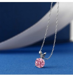 14K White Gold Pink Lab Grown Diamond Solitaire Pendant Necklace For Women (0.25 Cttw, Gemstone April Birthstone, Round 4MM, ...