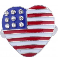 Silver Tone American Flag Theme Heart Shaped Rhinestones Ring $8.17 Rings