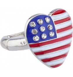 Silver Tone American Flag Theme Heart Shaped Rhinestones Ring $8.17 Rings