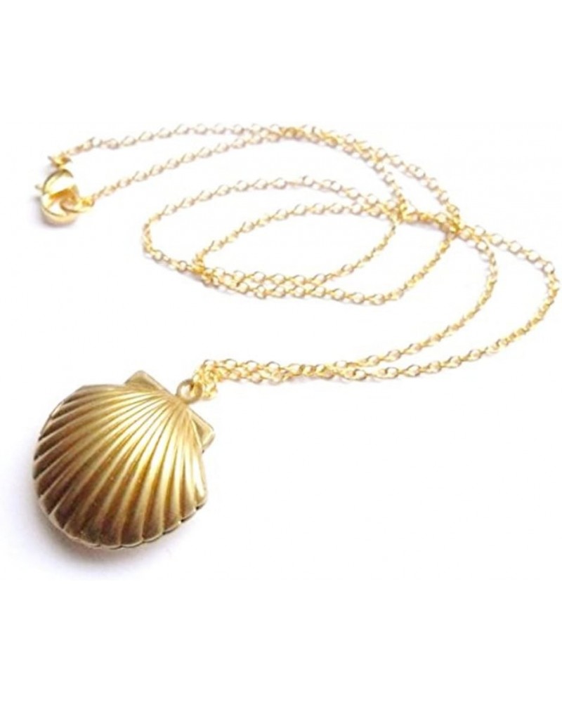 Sea Shell Locket, Mermaid Valentine Necklace, Beach Locket, Gold Tone Brass, Little Shell Locket, Nautical Jewelry… Gold $6.1...