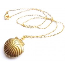 Sea Shell Locket, Mermaid Valentine Necklace, Beach Locket, Gold Tone Brass, Little Shell Locket, Nautical Jewelry… Gold $6.1...