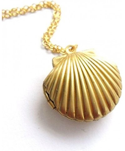 Sea Shell Locket, Mermaid Valentine Necklace, Beach Locket, Gold Tone Brass, Little Shell Locket, Nautical Jewelry… Gold $6.1...