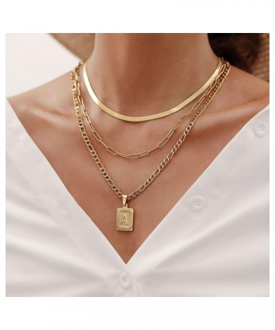 Gold Layered Initial Necklaces for Women, 14K Gold Plated Dainty Square Letter A-Z Pendant Figaro Chain Paperclip Snake Choke...