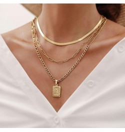 Gold Layered Initial Necklaces for Women, 14K Gold Plated Dainty Square Letter A-Z Pendant Figaro Chain Paperclip Snake Choke...